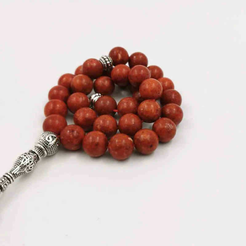 Tasbih Natural Red Grass Coral Muslim Prayer Beads Bracelet – Eid &amp; Ramadan Gift | Islamic Rosary | Arabic Fashion Accessories