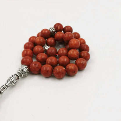 Tasbih Natural Red Grass Coral Muslim Prayer Beads Bracelet – Eid &amp; Ramadan Gift | Islamic Rosary | Arabic Fashion Accessories
