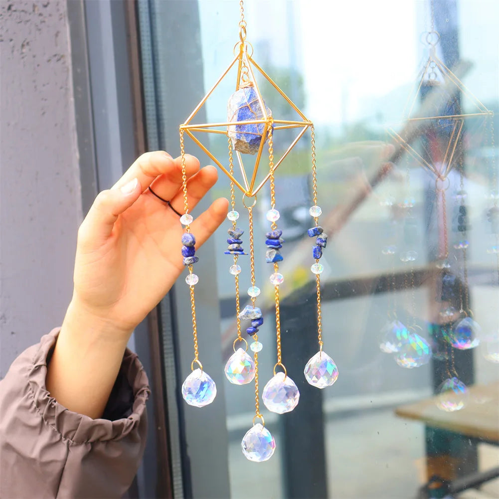 Crystal Wind Chimes – Sun & Moon Pendant Light Catcher Wall Hanging for Garden, Window, or Room Decor
