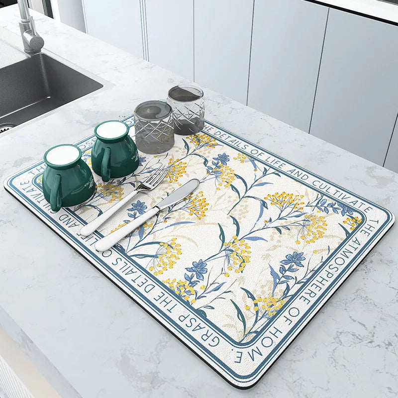 Super Absorbent Large Kitchen Mat – Quick-Dry Dish Drying &amp; Coffee Drain Pad with Non-Slip Backing