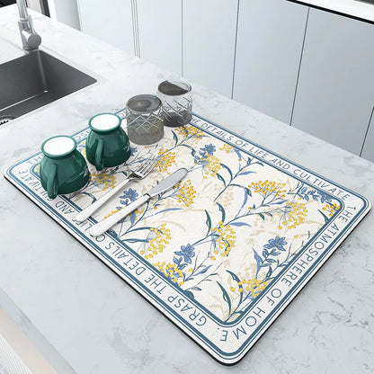 Super Absorbent Large Kitchen Mat – Quick-Dry Dish Drying &amp; Coffee Drain Pad with Non-Slip Backing
