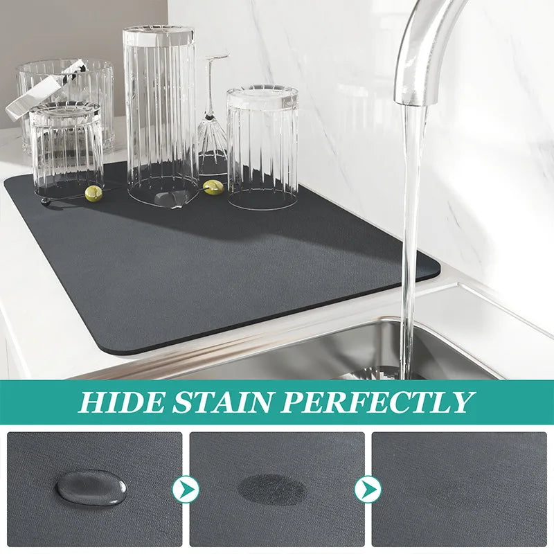 Super Absorbent Large Kitchen Mat – Quick-Dry Dish Drying &amp; Coffee Drain Pad with Non-Slip Backing