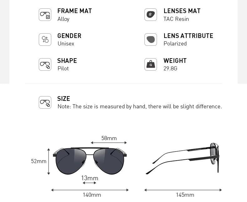 Classic Pilot Polarized Sunglasses – Model S8580