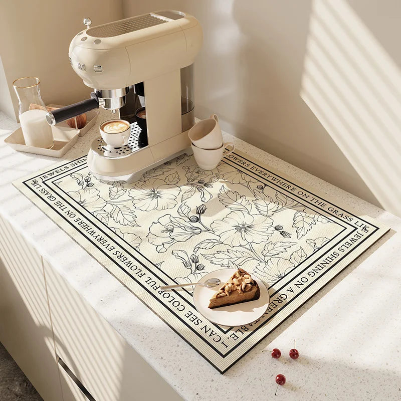 Super Absorbent Large Kitchen Mat – Quick-Dry Dish Drying &amp; Coffee Drain Pad with Non-Slip Backing