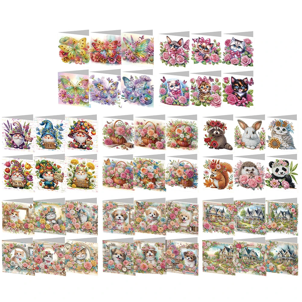6pcs DIY 5D Diamond Art Greeting Cards – Handmade Rhinestone Embroidery Kit with Envelopes | Arts & Crafts for Birthday & Special Occasions