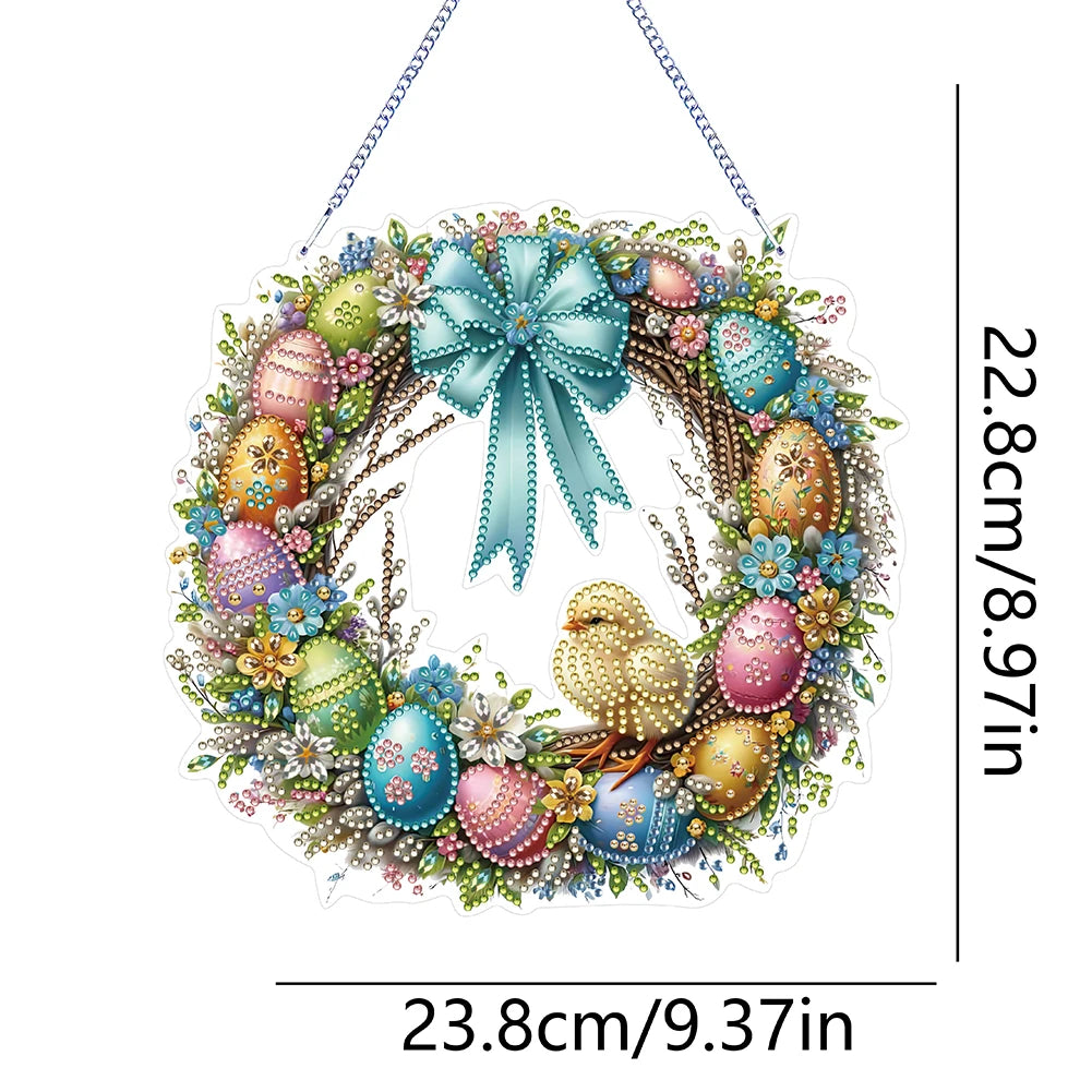 Single-Sided 5D Diamond Painting Hanging Pendant – Handmade Easter Wreath Crystal Art Decoration