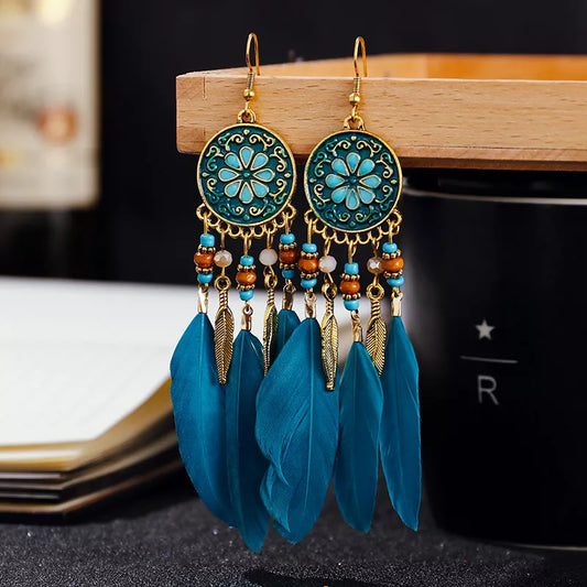 Boho Long Feather Dangle Earrings: Embrace Bohemian Style