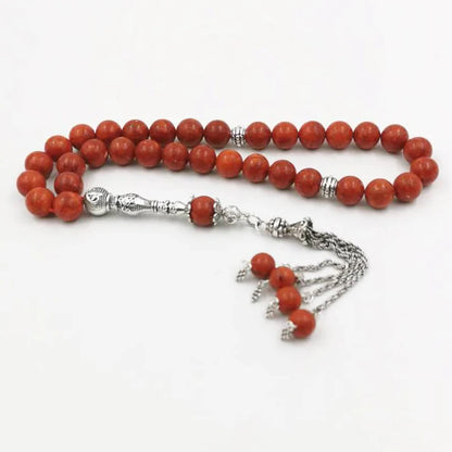 Tasbih Natural Red Grass Coral Muslim Prayer Beads Bracelet – Eid &amp; Ramadan Gift | Islamic Rosary | Arabic Fashion Accessories