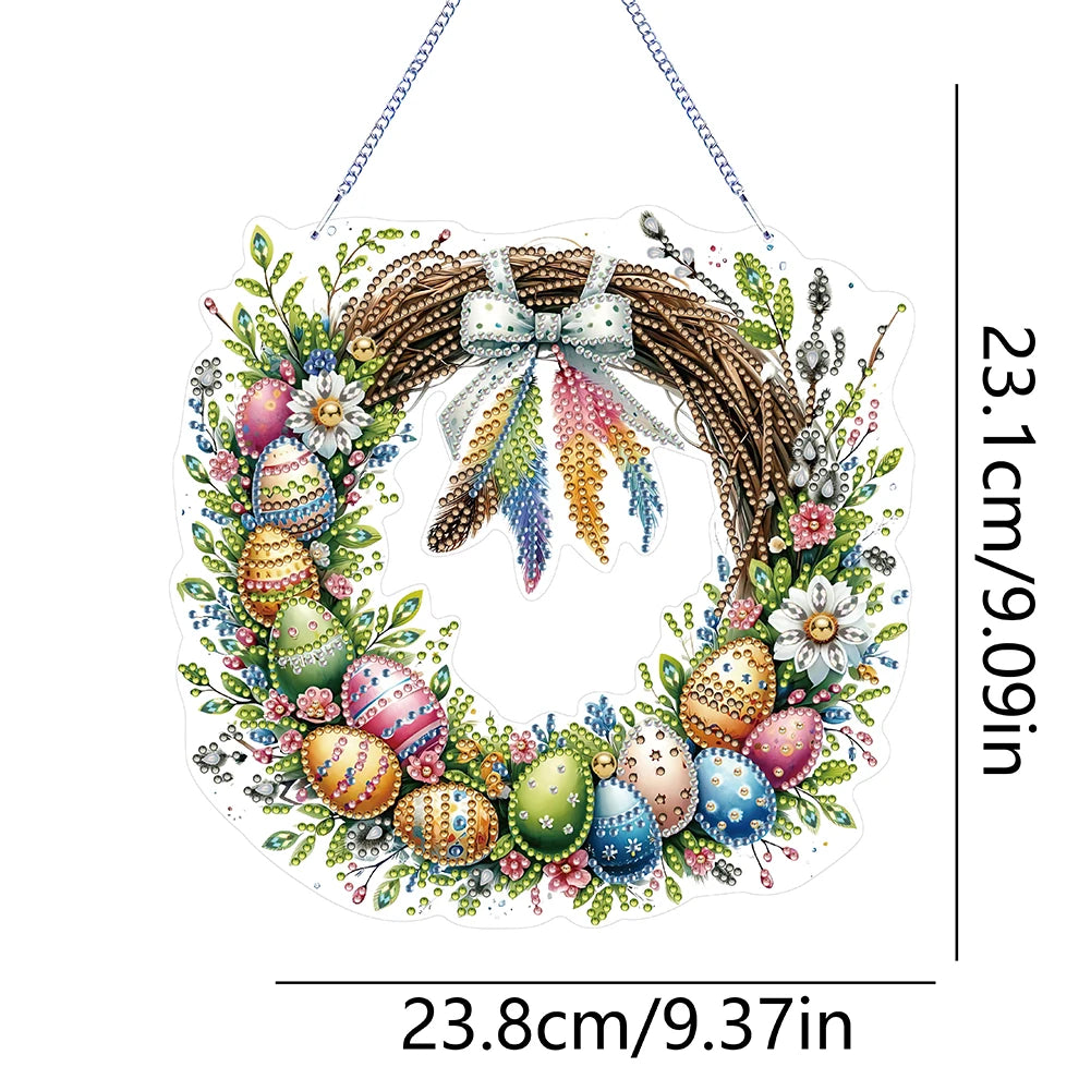Single-Sided 5D Diamond Painting Hanging Pendant – Handmade Easter Wreath Crystal Art Decoration