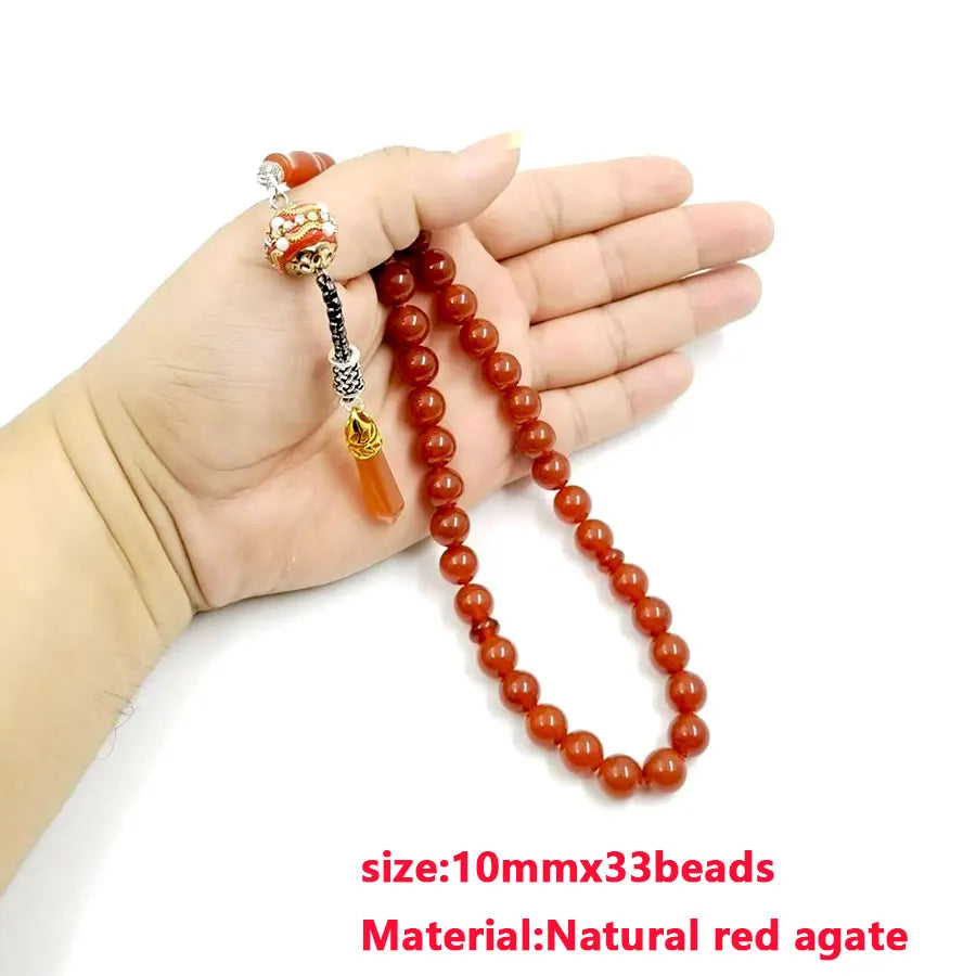 Tasbih Natural Brazil Red Agate Stone – 2025 Islamic Misbaha Bracelet