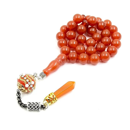 Tasbih Natural Brazil Red Agate Stone – 2025 Islamic Misbaha Bracelet