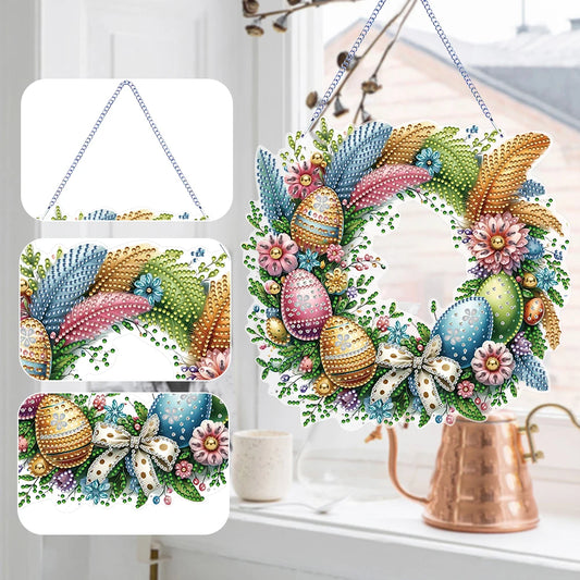 Single-Sided 5D Diamond Painting Hanging Pendant โ Handmade Easter Wreath Crystal Art Decoration