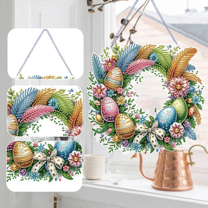 Single-Sided 5D Diamond Painting Hanging Pendant – Handmade Easter Wreath Crystal Art Decoration