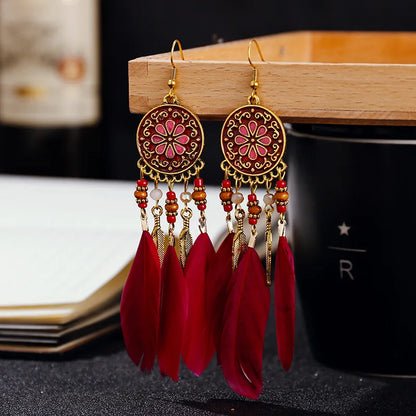 Boho Long Feather Dangle Earrings: Embrace Bohemian Style