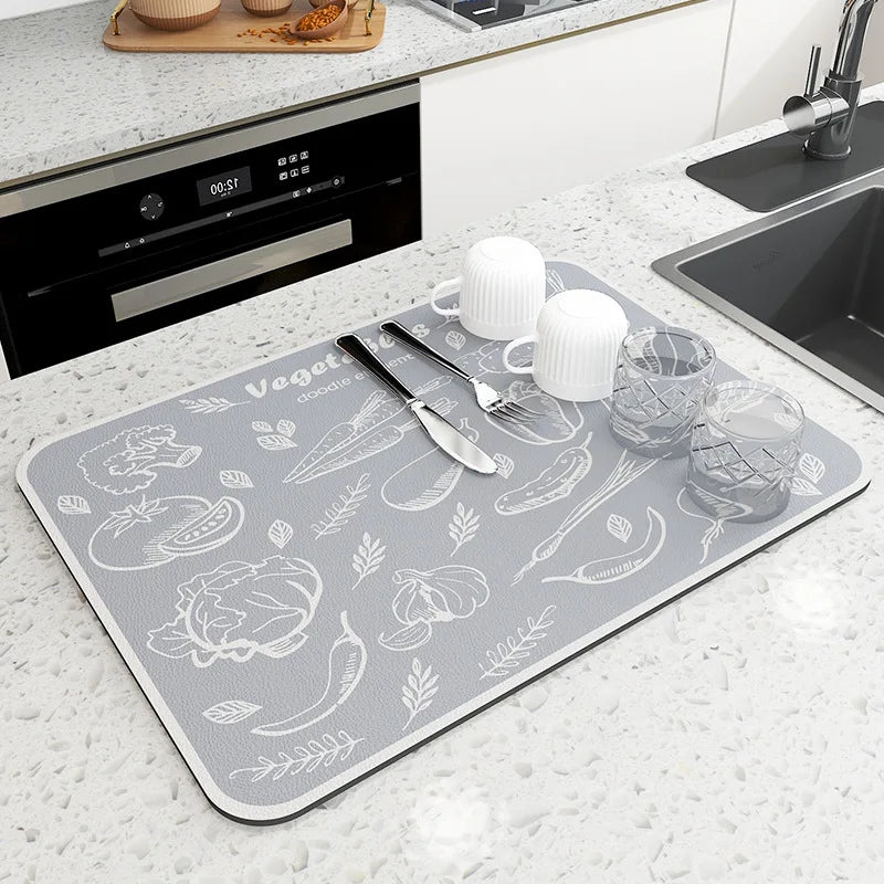 Super Absorbent Large Kitchen Mat – Quick-Dry Dish Drying &amp; Coffee Drain Pad with Non-Slip Backing