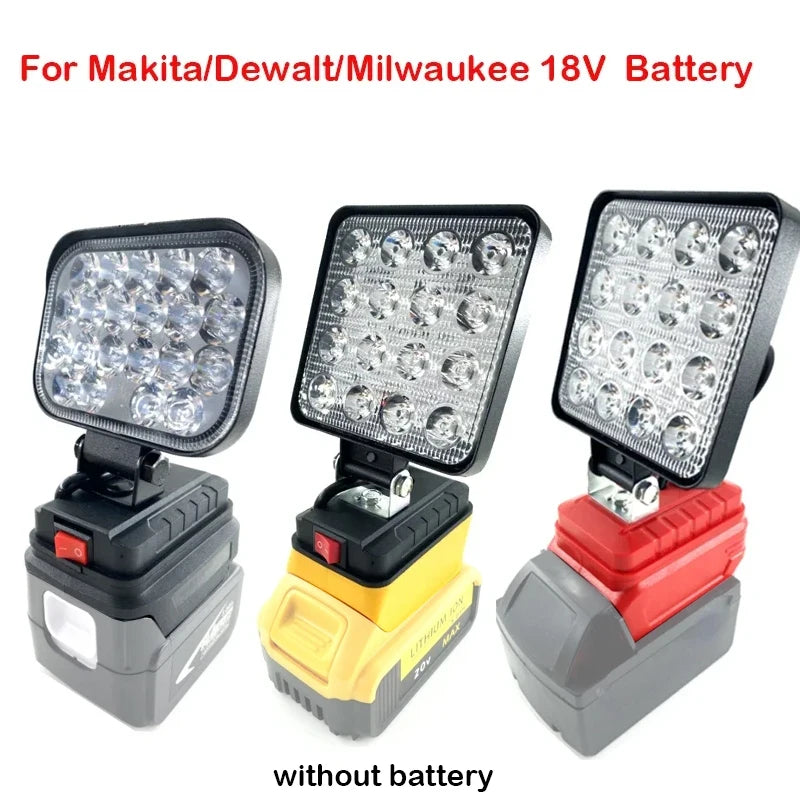 Portable 3/4 inch LED Work Light compatible with Makita, Dewalt, and Milwaukee 18V Li-ion batteries. Don't let darkness slow you down, stay illuminated.