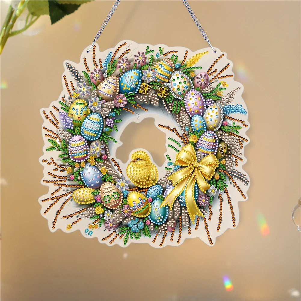 Single-Sided 5D Diamond Painting Hanging Pendant – Handmade Easter Wreath Crystal Art Decoration