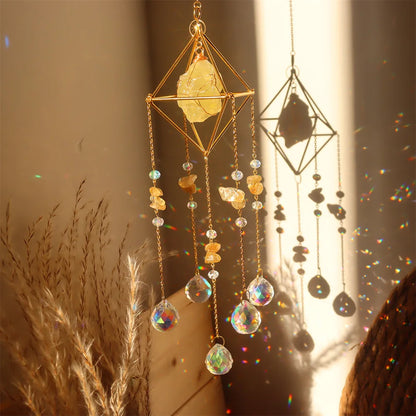 Crystal Wind Chimes – Sun & Moon Pendant Light Catcher Wall Hanging for Garden, Window, or Room Decor