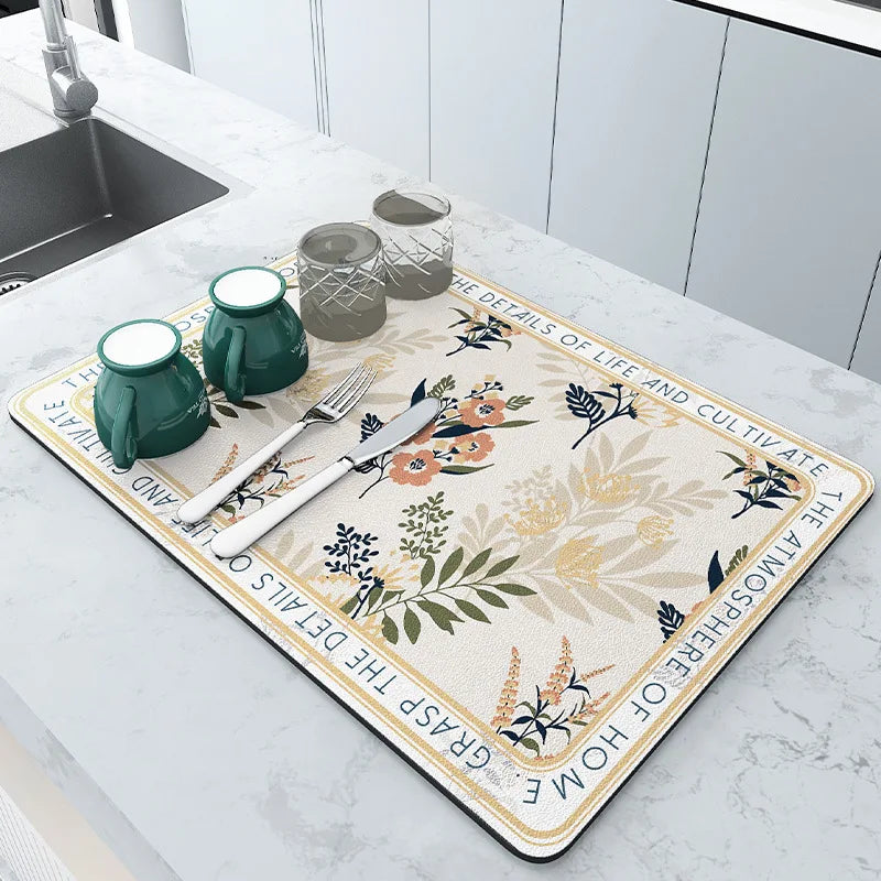 Super Absorbent Large Kitchen Mat – Quick-Dry Dish Drying &amp; Coffee Drain Pad with Non-Slip Backing
