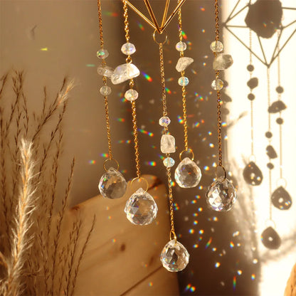 Crystal Wind Chimes – Sun & Moon Pendant Light Catcher Wall Hanging for Garden, Window, or Room Decor