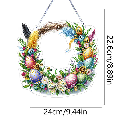 Single-Sided 5D Diamond Painting Hanging Pendant – Handmade Easter Wreath Crystal Art Decoration
