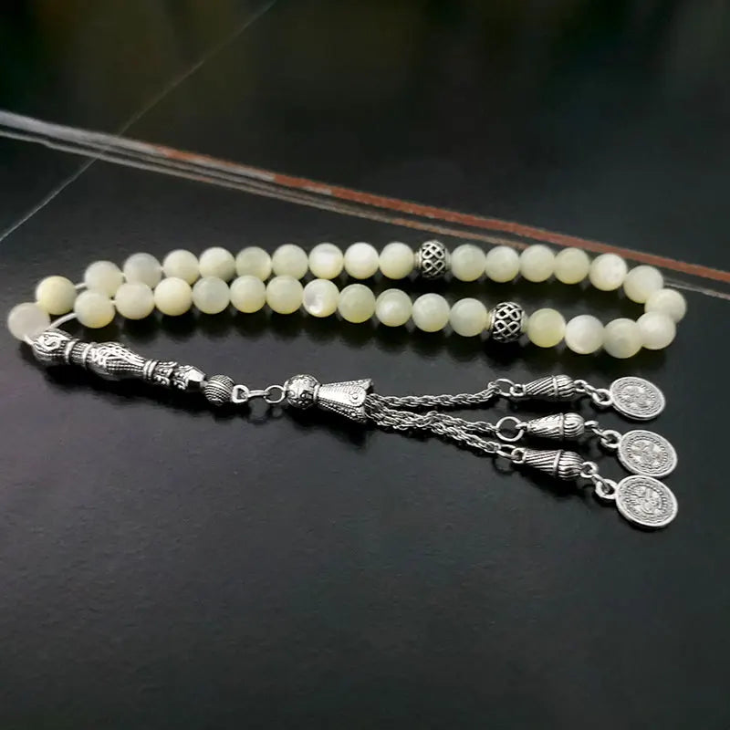 Sea Shell Tasbih – 33 Prayer Beads Islamic Bracelet | Old Fish Bone Design | Ramadan &amp; Eid Gift | Muslim Rosary for Men &amp; Women
