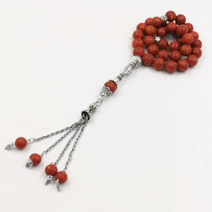 Tasbih Natural Red Grass Coral Muslim Prayer Beads Bracelet – Eid &amp; Ramadan Gift | Islamic Rosary | Arabic Fashion Accessories