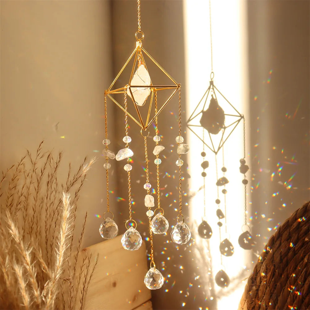 Crystal Wind Chimes – Sun & Moon Pendant Light Catcher Wall Hanging for Garden, Window, or Room Decor