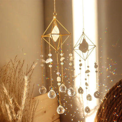 Crystal Wind Chimes – Sun & Moon Pendant Light Catcher Wall Hanging for Garden, Window, or Room Decor