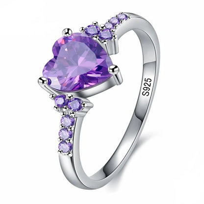 Heart-Shaped Amethyst 925 Silver Ring – Elegant Promise & Wedding Jewelry for Women