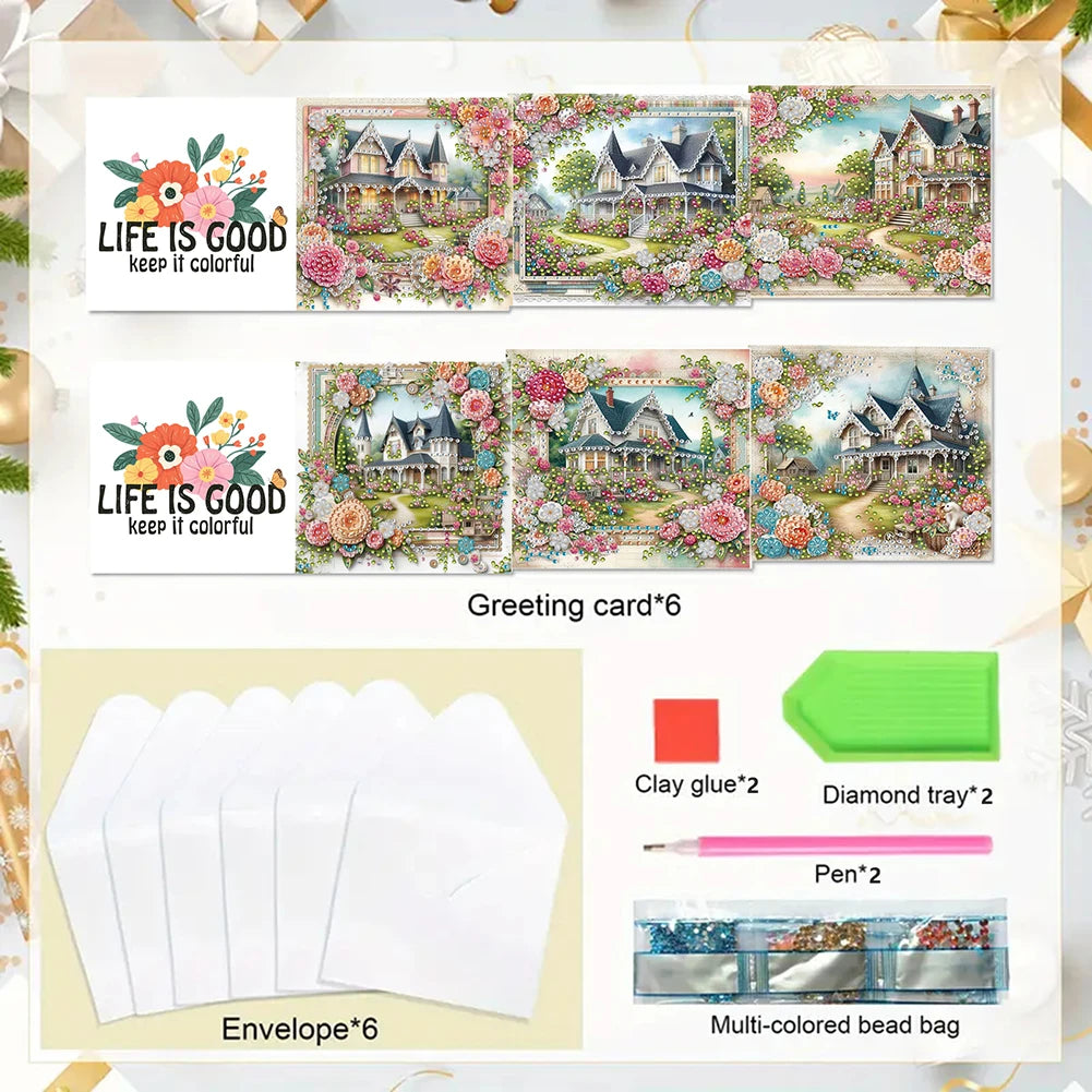 6pcs DIY 5D Diamond Art Greeting Cards – Handmade Rhinestone Embroidery Kit with Envelopes | Arts & Crafts for Birthday & Special Occasions