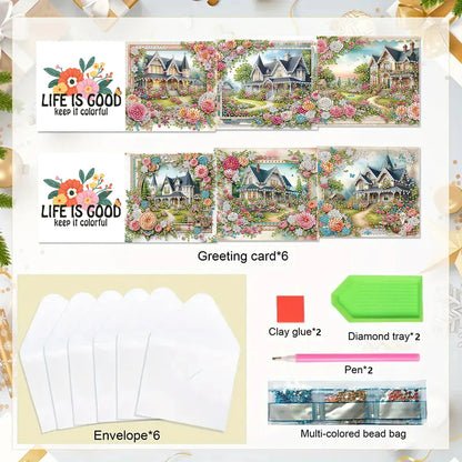 6pcs DIY 5D Diamond Art Greeting Cards – Handmade Rhinestone Embroidery Kit with Envelopes | Arts & Crafts for Birthday & Special Occasions