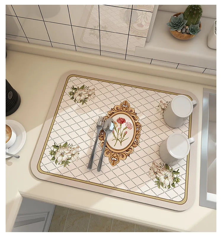 Super Absorbent Large Kitchen Mat – Quick-Dry Dish Drying &amp; Coffee Drain Pad with Non-Slip Backing