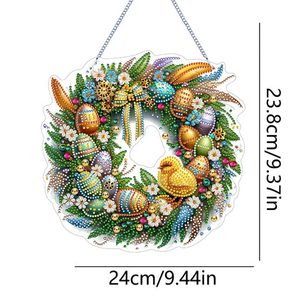 Single-Sided 5D Diamond Painting Hanging Pendant – Handmade Easter Wreath Crystal Art Decoration
