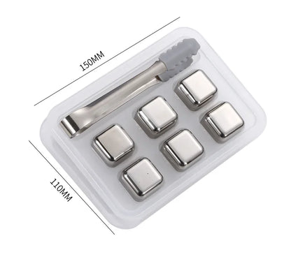 6-Piece Reusable Stainless Steel Ice Cubes Set – Includes Ice Cube Tray & Silicone Head Tongs | Eco-Friendly Juice Chiller Kit