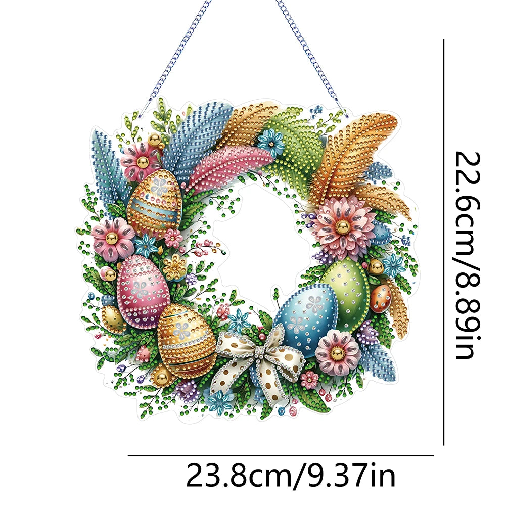 Single-Sided 5D Diamond Painting Hanging Pendant – Handmade Easter Wreath Crystal Art Decoration