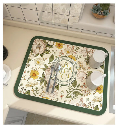 Super Absorbent Large Kitchen Mat – Quick-Dry Dish Drying &amp; Coffee Drain Pad with Non-Slip Backing