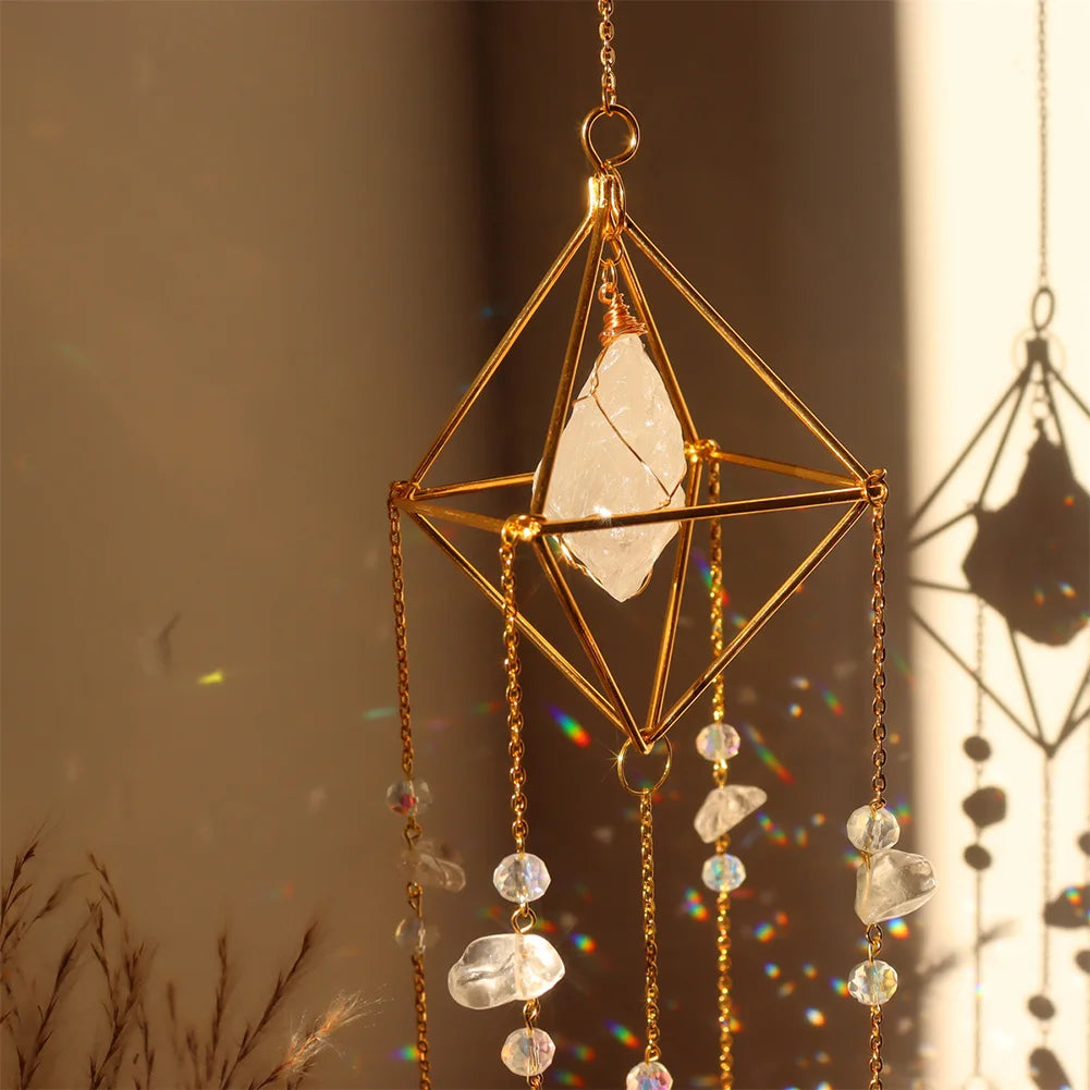 Crystal Wind Chimes – Sun & Moon Pendant Light Catcher Wall Hanging for Garden, Window, or Room Decor