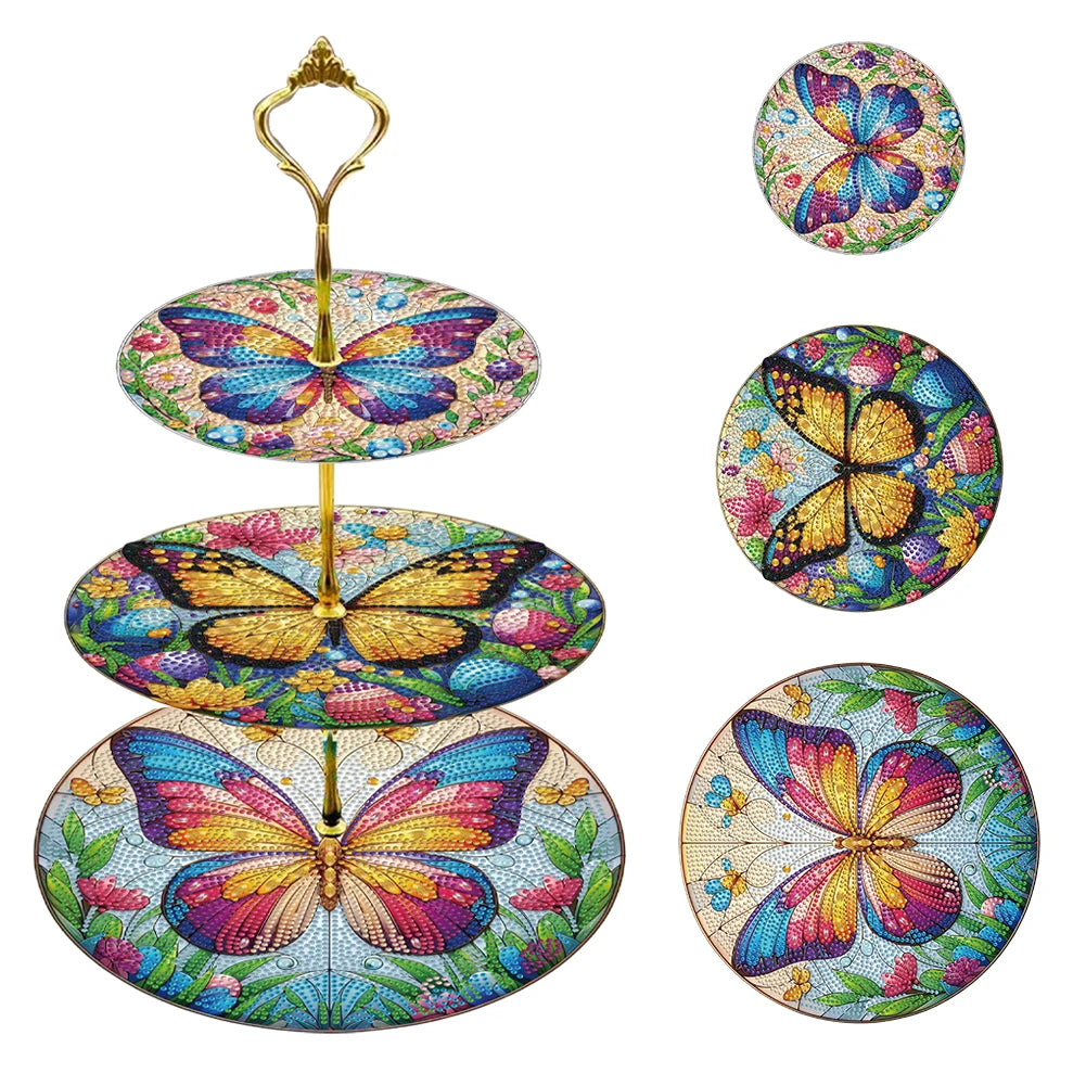 3-Tier Butterfly Organizer Rack DIY Diamond Painting Kit – Creative Crystal Display Shelf for Home & Craft Lovers