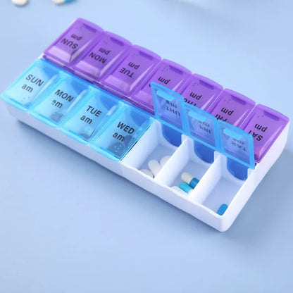 Convenient Portable Pill Case with 14 Grids for Week-Long Trips