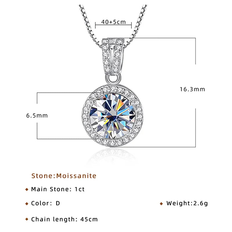 Moissanite Diamond Pendant Necklaces For Women 925 Sterling Silver Luxury Chain