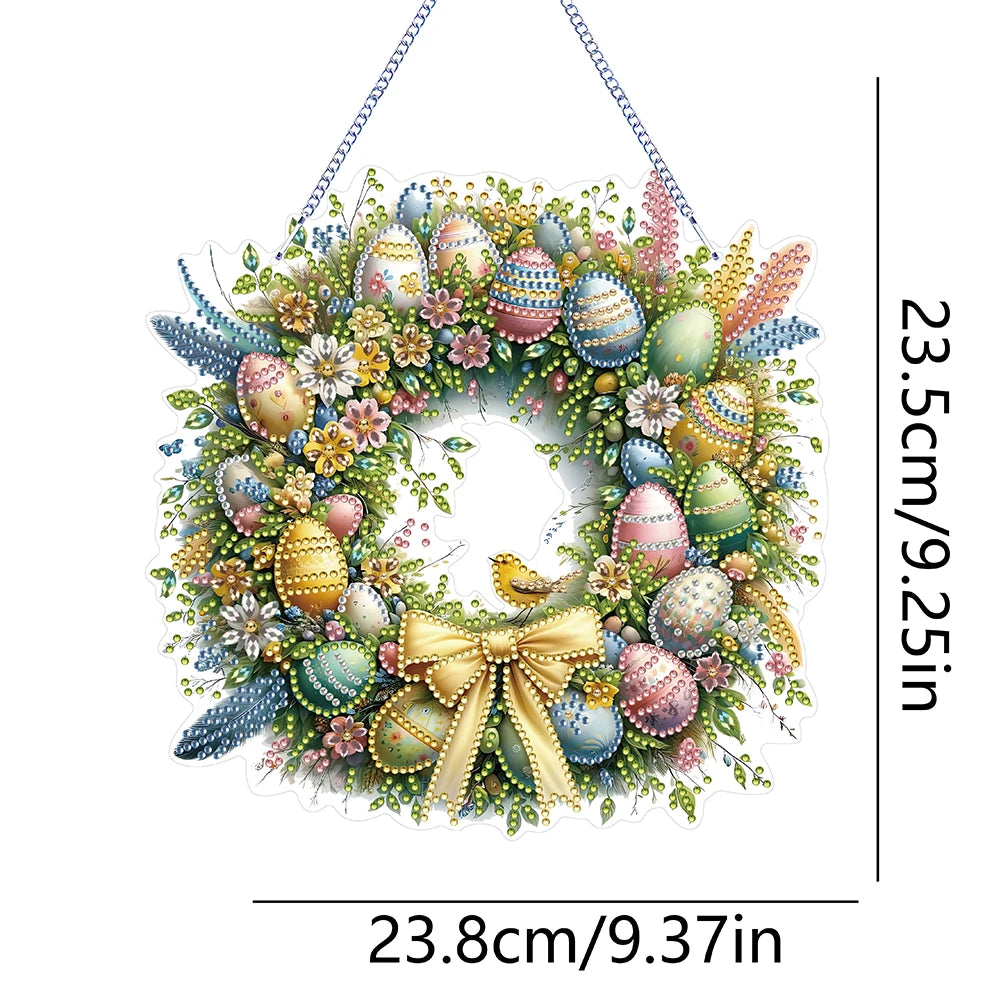 Single-Sided 5D Diamond Painting Hanging Pendant – Handmade Easter Wreath Crystal Art Decoration