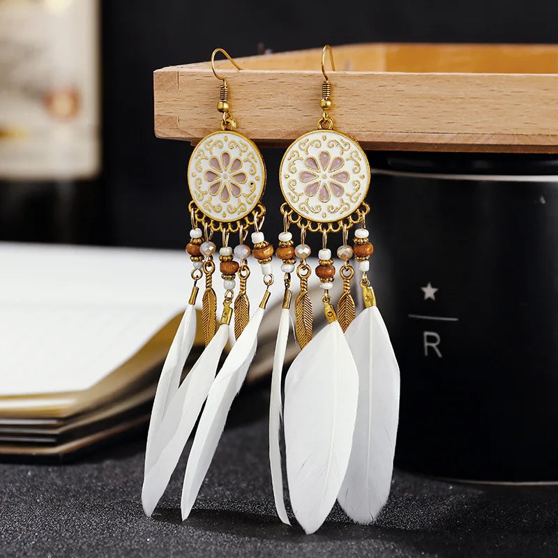 Boho Long Feather Dangle Earrings: Embrace Bohemian Style