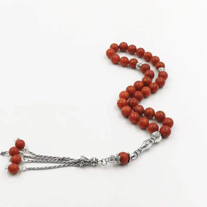 Tasbih Natural Red Grass Coral Muslim Prayer Beads Bracelet – Eid &amp; Ramadan Gift | Islamic Rosary | Arabic Fashion Accessories