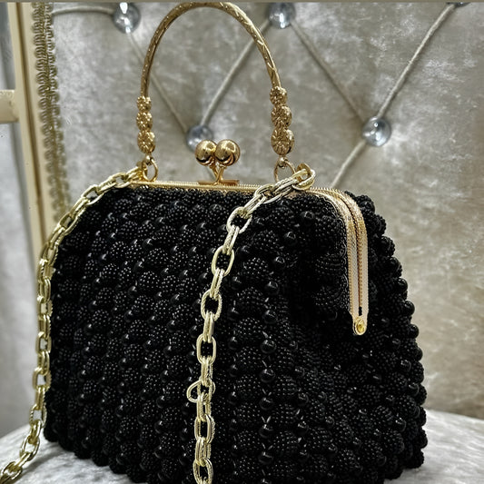 Metal Frame & Crushed Beads Bag