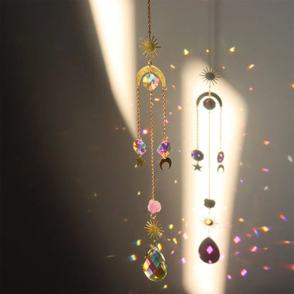 Crystal Wind Chimes – Sun & Moon Pendant Light Catcher Wall Hanging for Garden, Window, or Room Decor