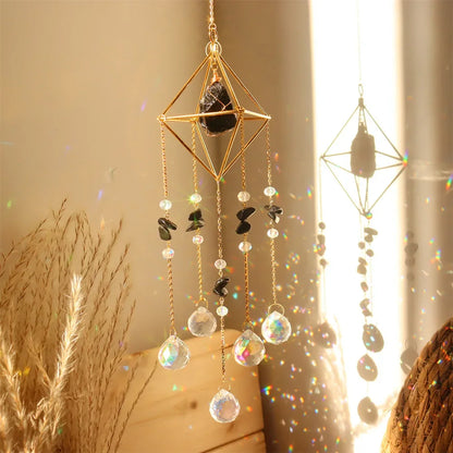 Crystal Wind Chimes – Sun & Moon Pendant Light Catcher Wall Hanging for Garden, Window, or Room Decor