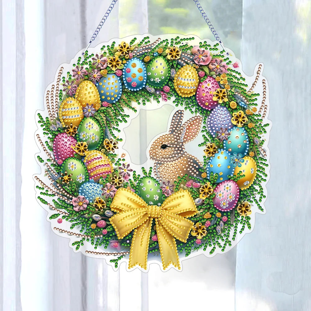 Single-Sided 5D Diamond Painting Hanging Pendant – Handmade Easter Wreath Crystal Art Decoration