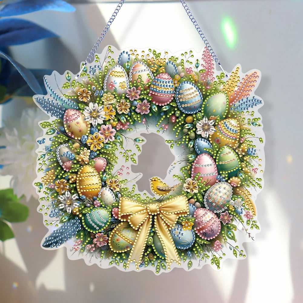 Single-Sided 5D Diamond Painting Hanging Pendant – Handmade Easter Wreath Crystal Art Decoration
