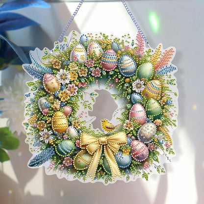 Single-Sided 5D Diamond Painting Hanging Pendant – Handmade Easter Wreath Crystal Art Decoration